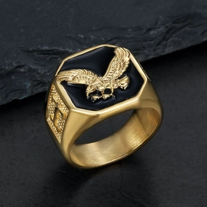 Herren Hip Hop Edelstahl Adler Siegelring Gold Silber Plattiert Schwarz Emaille Relief Tier Biker Schmuck Fingerring