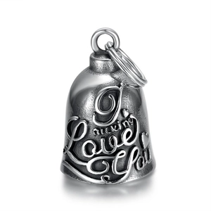 Pendentif cloche de motard vintage en acier inoxydable avec gravure I Love You