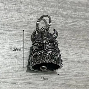 Detailed size view of retro Viking helmet steel bell keychain, measuring 36mm by 27mm