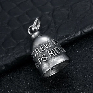 Vintage stainless steel motorcycle bell pendant with Screw It Let's Ride engraving