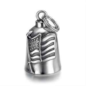 Retro stainless steel guardian bell with American flag relief and heavy-duty ring
