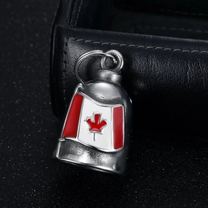 Vintage stainless steel guardian bell keychain with red and white maple leaf design