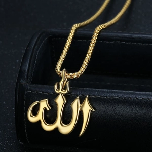 Polished Stainless Steel Allah Pendant Necklace Religious Arabic Calligraphy Hip Hop Style Jewelry For Men Women Gold Silver Black