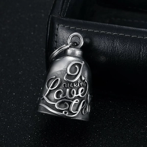 Pendentif cloche de moto en acier inoxydable rétro avec gravure I Love You pour motard