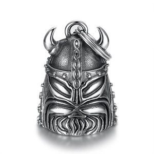 Retro stainless steel Viking helmet warrior bell keychain with vintage finish
