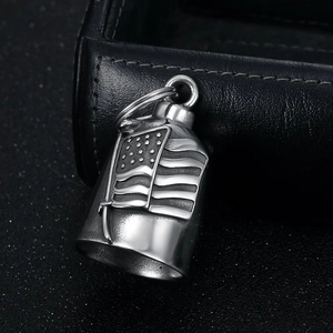 Vintage stainless steel motorcycle bell pendant with American flag relief design