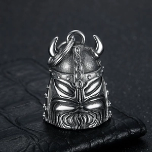 Vintage Stainless Steel Viking Pirate Helmet Bell Keychain For Men Motorcycle Guardian Bell Retro Rider Charm Keyring