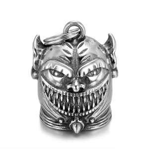 Vintage Polierter Edelstahl Kleines Monster Schutzglocke Reitschutz Anhänger Biker Glücksglocke Geist Lächeln Anhänger