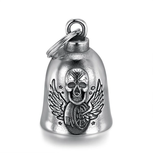 Stainless Steel Guardian Bell Keychain Pendant For Motorcycle Retro Punk Skull Wing Relief Protective Bell Keyring Accessory