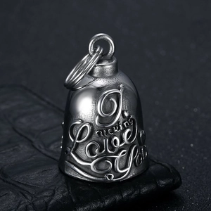 Pendentif Cloche de Gardien en Acier Inoxydable Rétro avec Lettre d'Amour Gravée Bijoux de Moto Punk Rock pour Hommes et Femmes