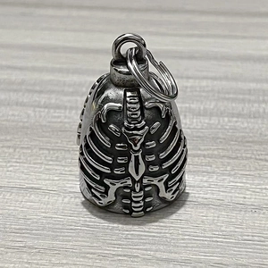 Vintage stainless steel motorcycle guardian bell with skeleton rib cage design