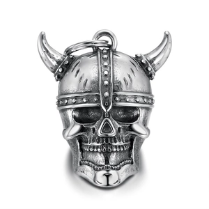 Viking Skull Helmet Guardian Bell Stainless Steel Motorcycle Bell Gothic Vintage Punk Skeleton Pendant For Men Jewelry