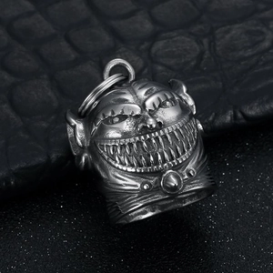 Vintage Monster Fahrradglocke Anhänger aus poliertem Edelstahl im Gothic-Grinsen-Design