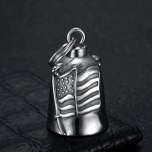 Vintage Stainless Steel American Flag Guardian Bell Pendant For Biker Motorcycle Protection Charm Retro Keychain Accessory