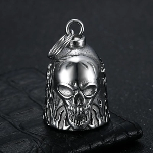 Skull Bell Pendant Stainless Steel Vintage Silver Motorcycle Rider Guardian Bell Biker Good Luck Gift Gothic Punk Style For Men
