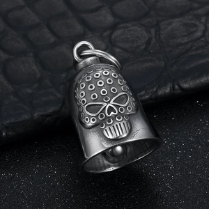 Retro stainless steel skull bell pendant keychain in vintage silver finish for men
