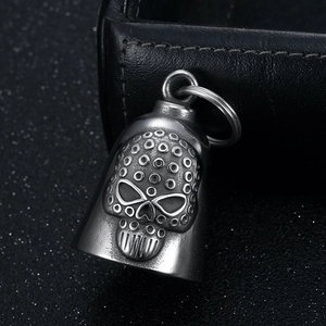 Vintage stainless steel skull protective bell pendant for keychains or necklaces