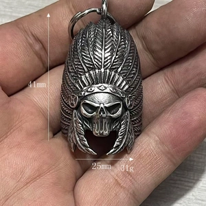 Detailed dimensions of gothic stainless steel Indian skull pendant with feather crown