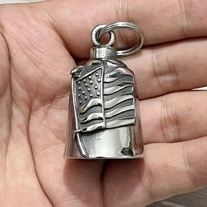 Vintage stainless steel guardian bell with American flag pattern for motorcycle riding
