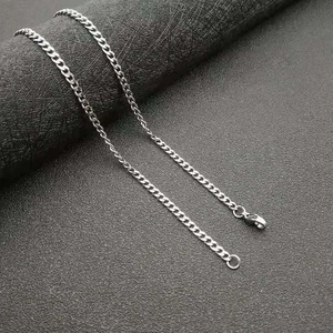 Polished 3mm stainless steel curb chain necklace with secure lobster clasp for men and women