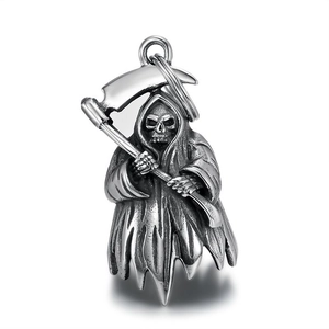 Vintage Stainless Steel Grim Reaper Scythe Skull Guardian Bell Keychain Gothic Punk Biker Bell For Motorcycle Cycling Retro Steel Keyring
