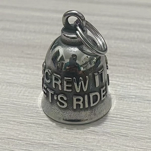 Vintage stainless steel motorcycle guardian bell pendant with Screw It Let's Ride engraving