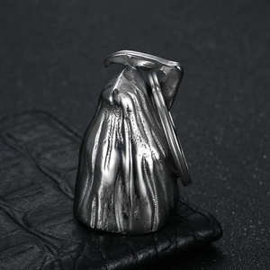Gothic stainless steel reaper bell keychain with vintage finish for biker gear