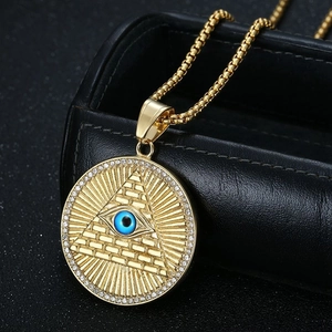 Collier Pendentif Pyramide Œil De La Providence Hip Hop En Acier Inoxydable Or Argent Strass Bijoux Mystiques Pour Hommes Femmes