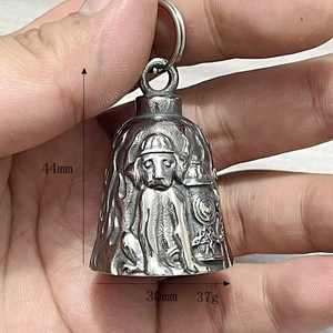 Detailed dimensions of a stainless steel dog and hydrant guardian bell with metal key ring