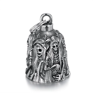 Vintage Stainless Steel Grim Reaper Skull Guardian Bell Pendant For Men Gothic Biker Motorcycle Bell Necklace Keychain Jewelry Gift