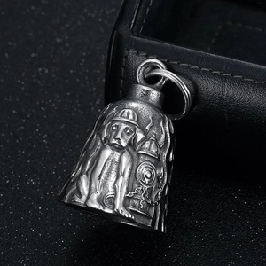 Vintage stainless steel guardian bell with dog and fire hydrant relief for bikers