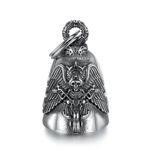 Stainless Steel Motorcycle Guardian Bell Keychain Vintage Winged Skull Rider Biker Bell Pendant For Men Gothic Punk Jewelry