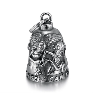 Portachiavi con Campana del Guardiano per Moto in Acciaio Inossidabile Vintage Ciondolo con Rilievo Angelo Teschio Portafortuna Biker