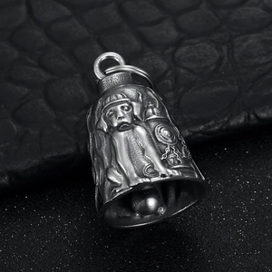 Stainless steel lucky guardian bell pendant with bulldog relief for motorcycle riders