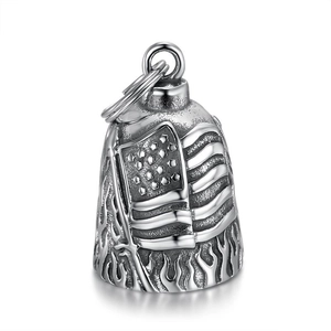 Pendentif Cloche Gardienne Biker en Acier Inoxydable Drapeau Américain Chance Moto Exorcisme Vintage Poli Bijoux pour Hommes