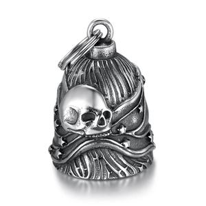 Stainless Steel Skull Head Motorcycle Guardian Bell Keychain For Bikers Retro Star Pattern Cycling Luck Bell Pendant