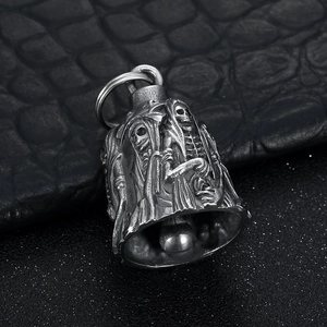 Gothic skull grim reaper guardian bell pendant in vintage stainless steel with ring