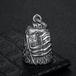 Pendentif cloche de gardien en acier inoxydable avec relief drapeau américain