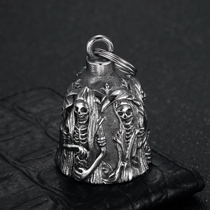 Vintage stainless steel Grim Reaper skull guardian bell pendant for biker necklaces