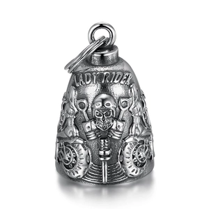 Vintage Stainless Steel Skull Guardian Bell Keychain For Women Motorcycle Lady Rider Biker Bell Lucky Pendant Gift