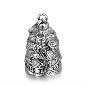 Vintage Stainless Steel Eagle Flag Guardian Bell For Motorcycle Rider Ride To Live Engraved Keychain Pendant Biker Jewelry