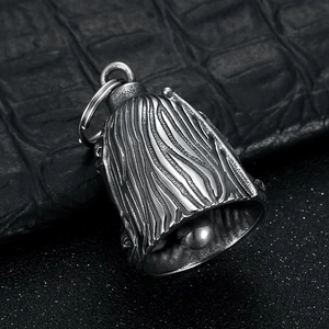 Biker style stainless steel bell pendant with stars and stripes skull texture