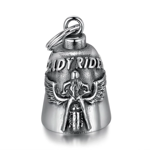 Vintage Stainless Steel Lady Rider Guardian Bell Pendant For Women Retro Winged Motorcycle Riding Lucky Bell Biker Jewelry