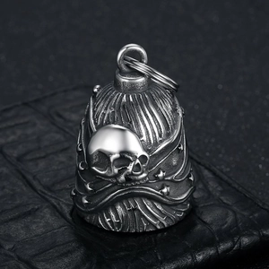 Retro stainless steel skull guardian bell pendant with star pattern and biker style design