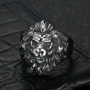 Vintage Stainless Steel Lion Head Ring For Men Punk Gothic Animal Biker Band Jewelry Lion Head Relief Ring