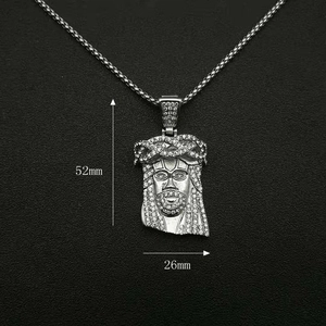 Pendentif Jésus en acier inoxydable avec zircons blancs et collier hip hop
