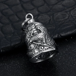 Guardian bell motorcycle keychain with eagle pattern and Ride to Live engraving