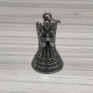 Detailed view of angel guardian bell for motorcycles with Ride Safely Love You engraving