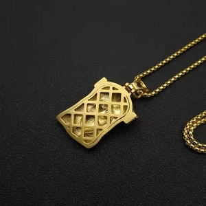 Collier avec pendentif YS hip hop en acier inoxydable doré et dos ajouré géométrique