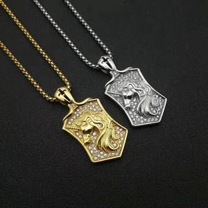 Collana con Ciondolo Scudo Unicorno in Acciaio al Titanio Hip Hop Oro Argento Placcato Strass Animale Testa di Cavallo Gioielli Unisex